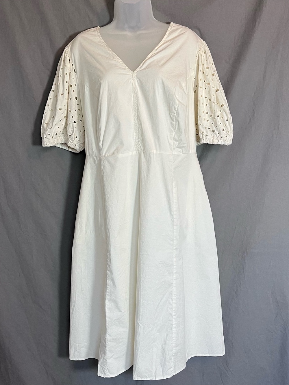 Ava & Viv Embroidered Eyelet Puff Sleeve Midi Dress Cream Ivory Plus 1X